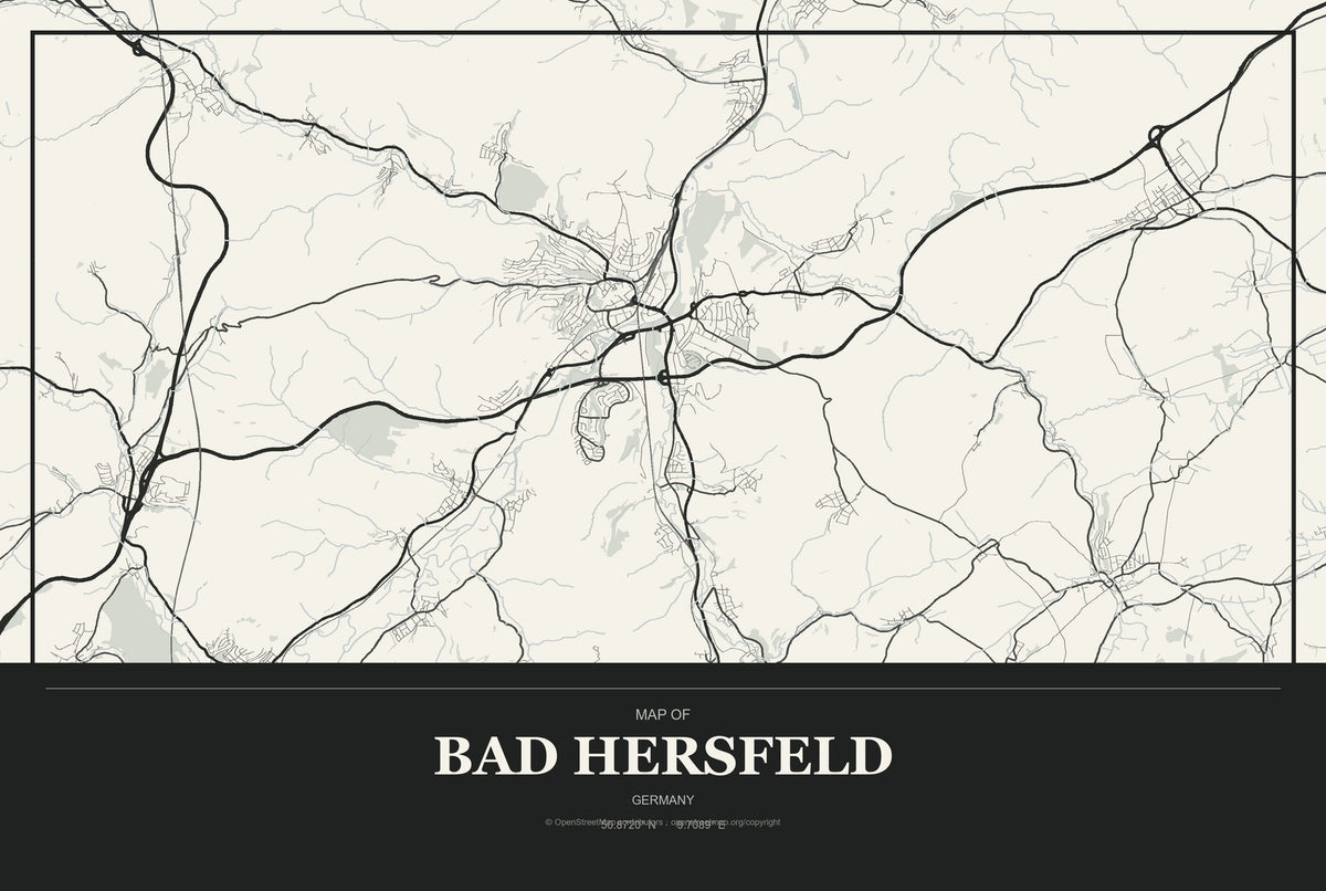 Bad Hersfeld, Germany City Map Aluminum Sign in Museum Plaque style