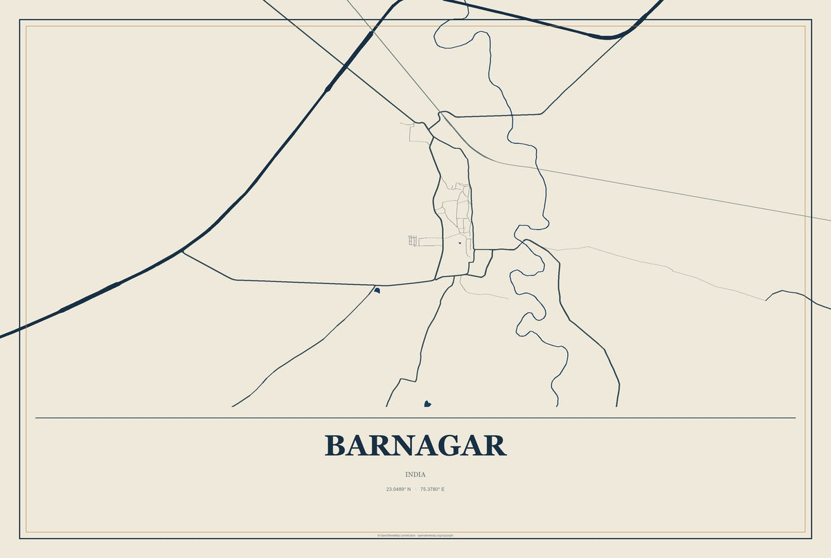 Barnagar, India City Map Aluminum Sign in Coastal Cutout style