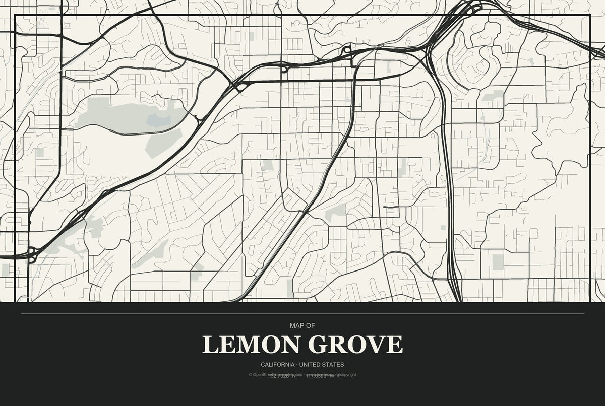 Lemon Grove, California City Map Aluminum Sign in Museum Plaque style