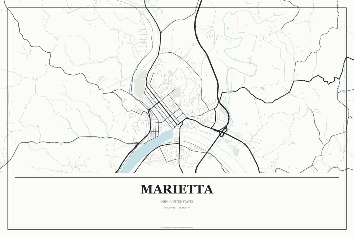 Marietta, Ohio City Map Aluminum Sign in Gallery Air style