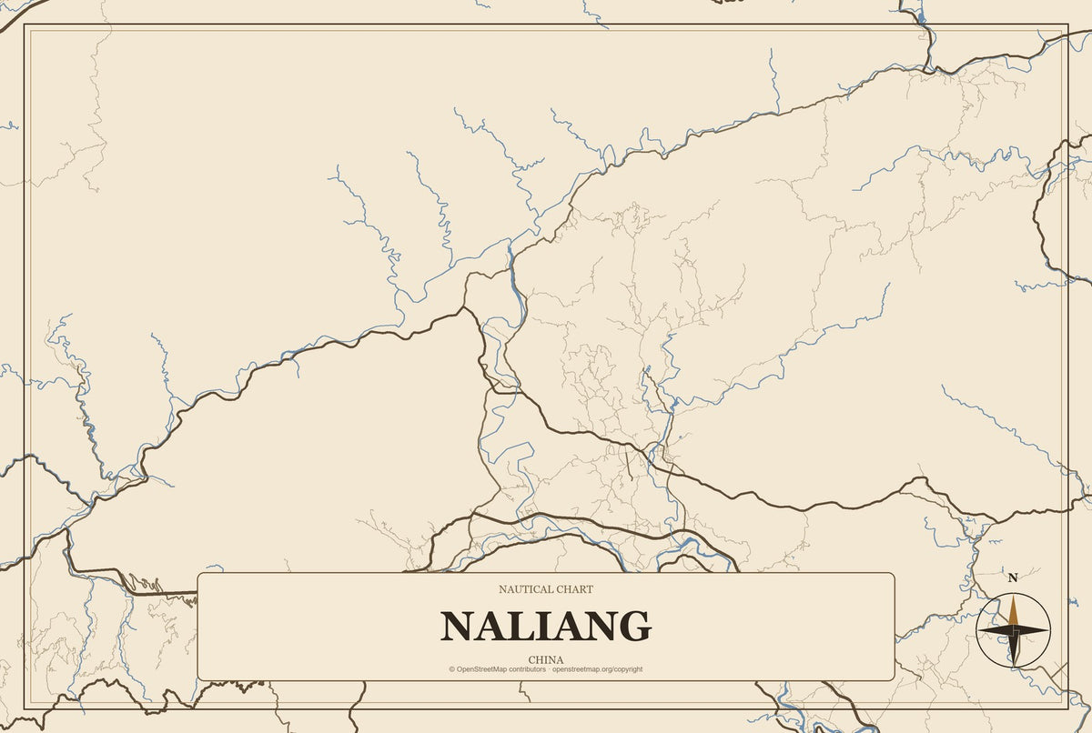 Naliang, China City Map Aluminum Sign in Heritage Nautical style