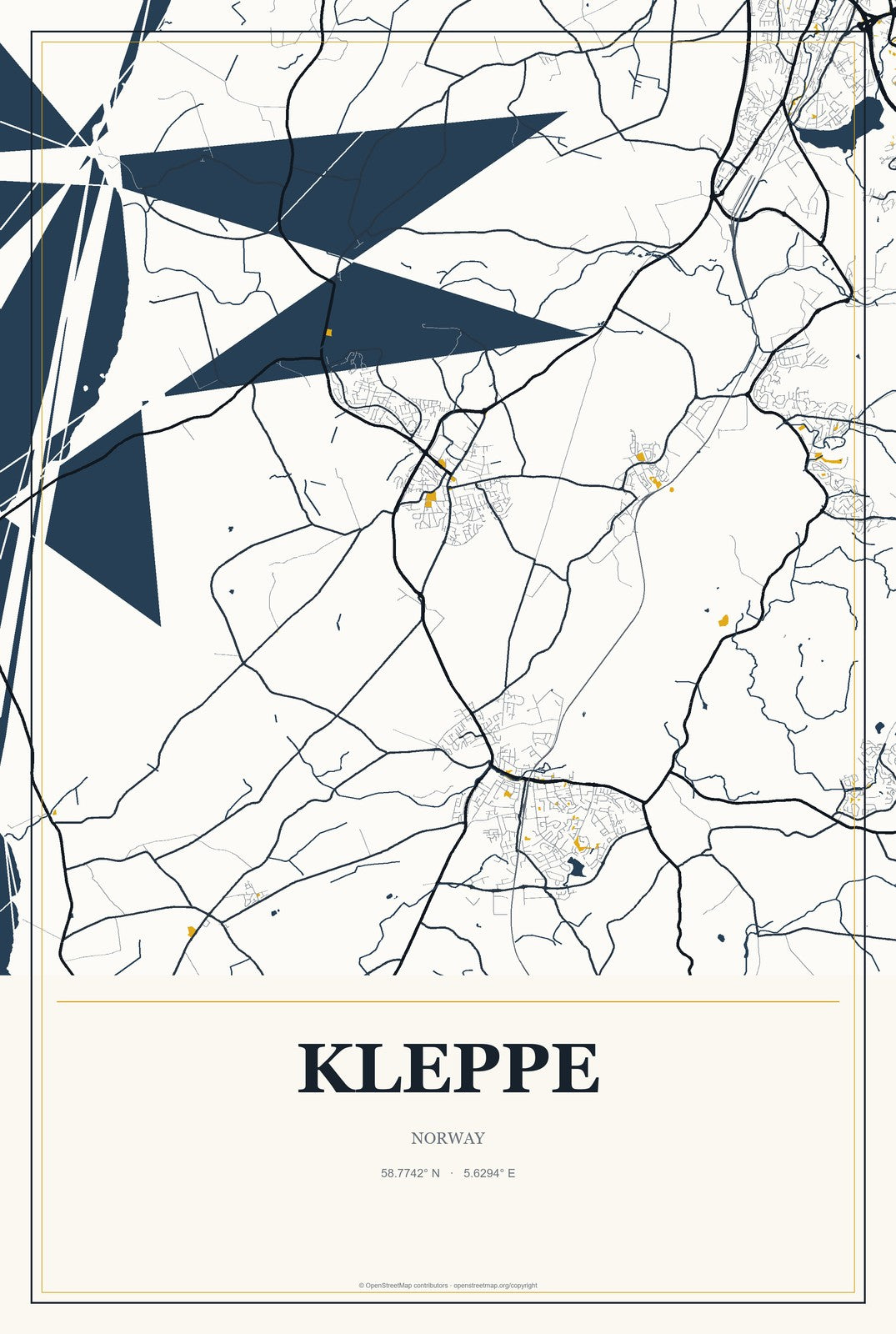 Kleppe, Norway City Map Aluminum Sign in Citrine Modern style