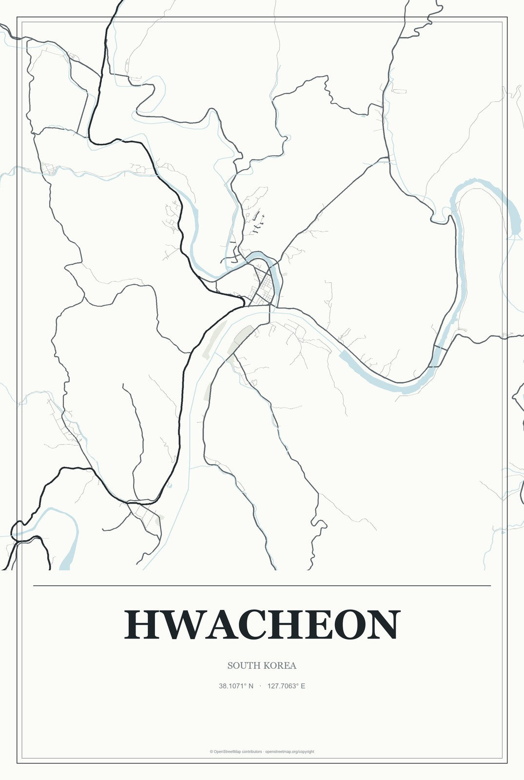Hwacheon, South Korea City Map Aluminum Sign in Gallery Air style