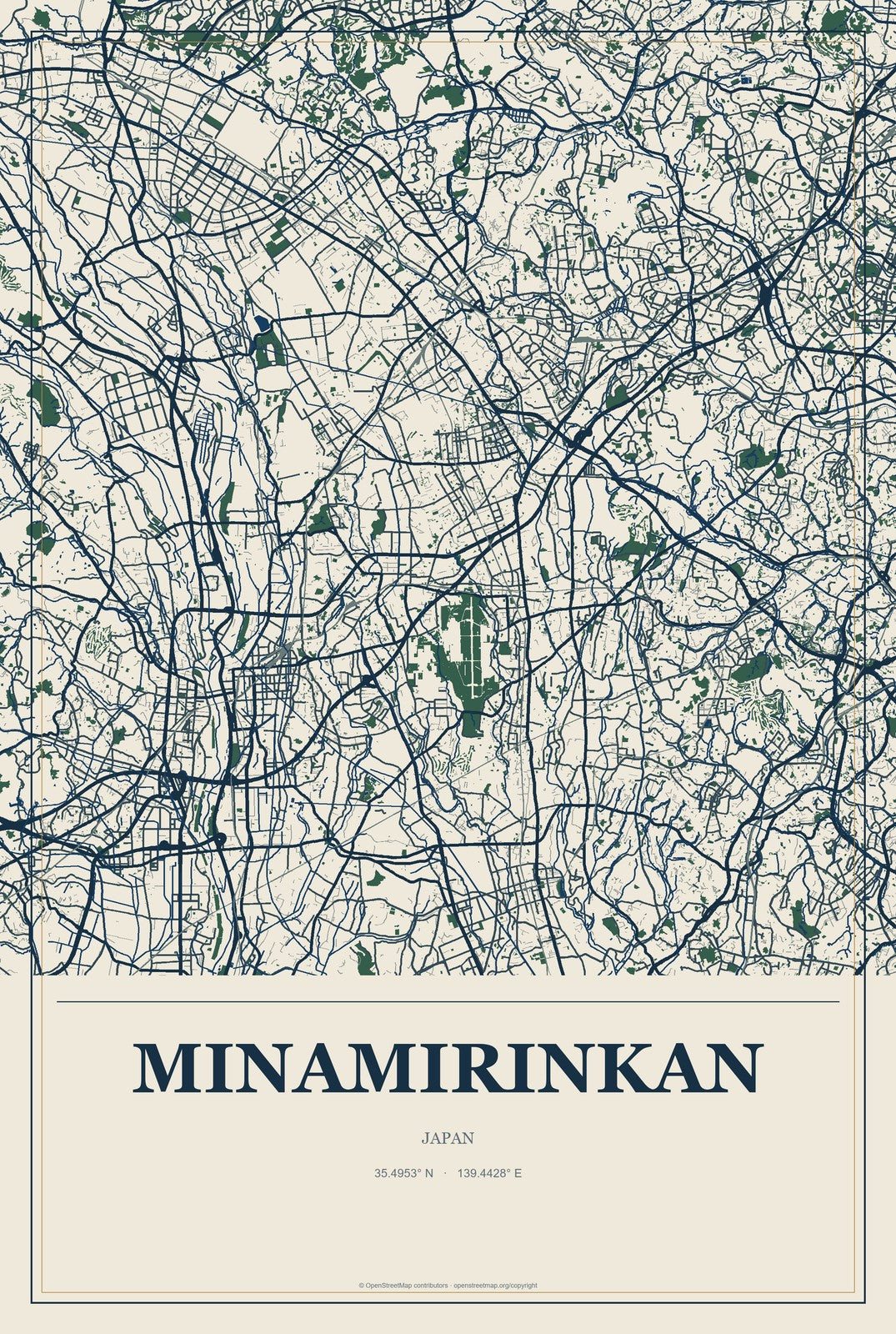 Minamirinkan, Japan City Map Aluminum Sign in Coastal Cutout style