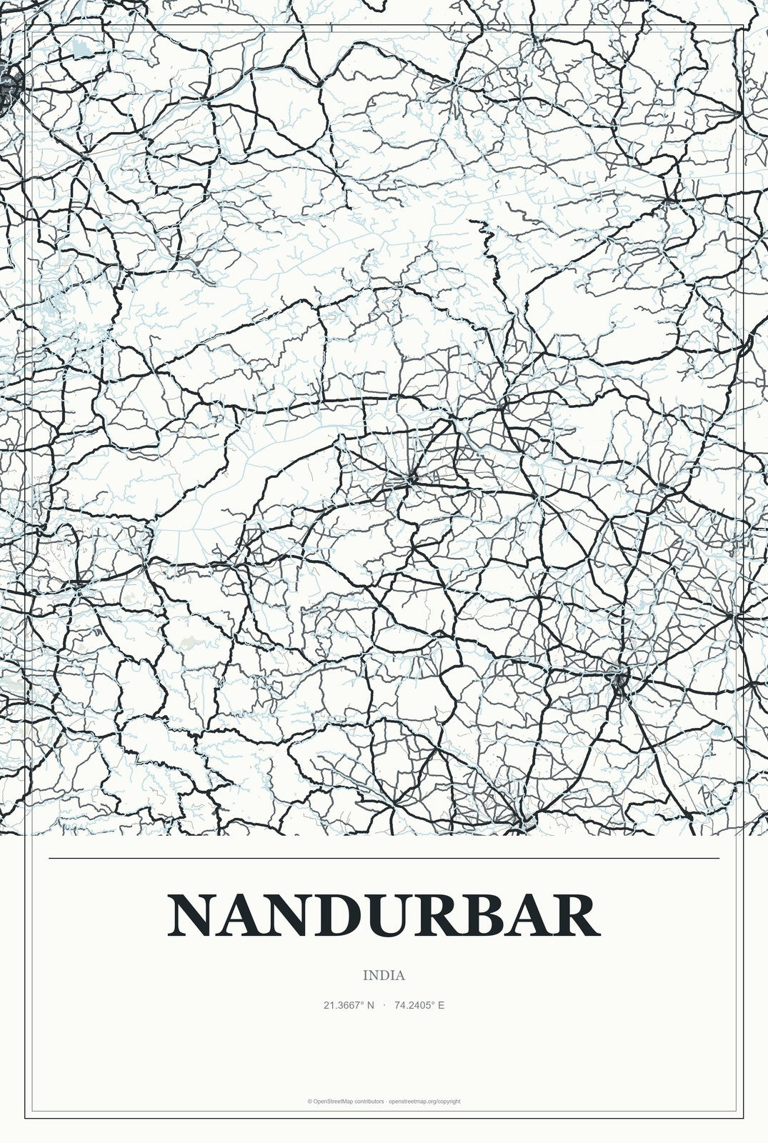 Nandurbar, India City Map Aluminum Sign in Gallery Air style