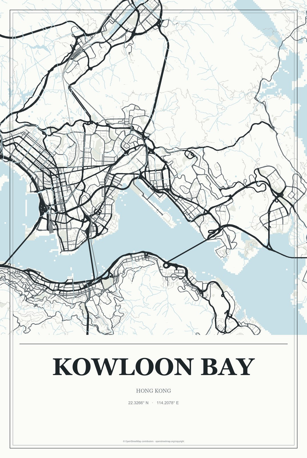 Kowloon Bay, Hong Kong City Map Aluminum Sign in Gallery Air style