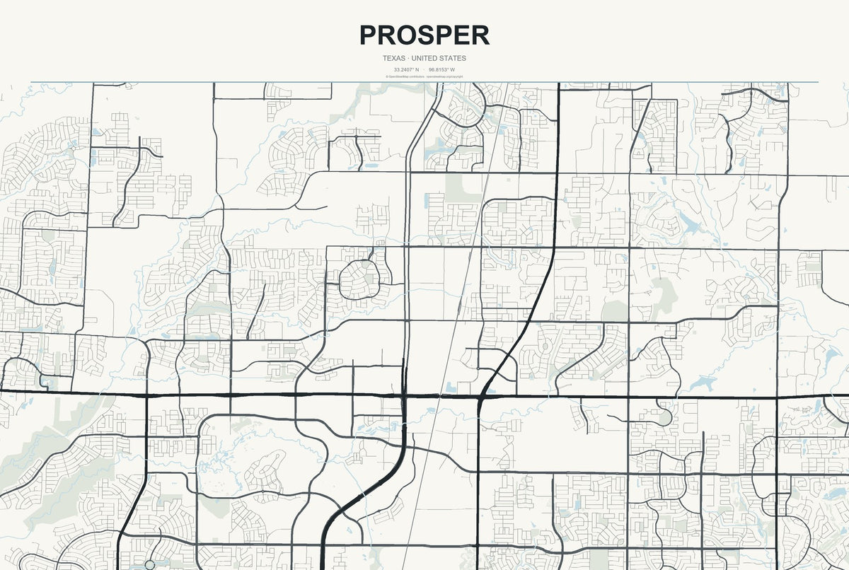 Prosper, Texas City Map Aluminum Sign in Headline Atlas style