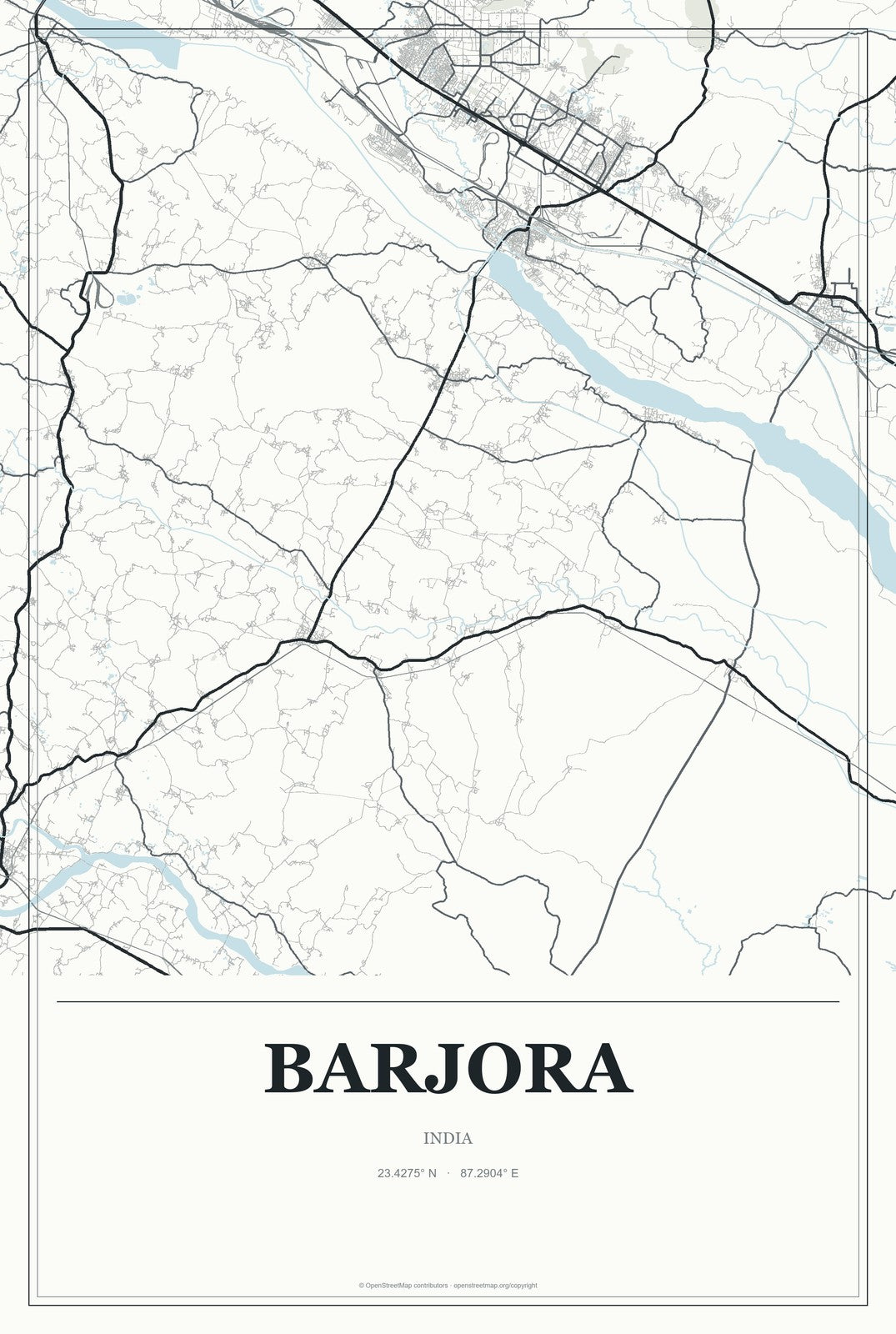 Barjora, India City Map Aluminum Sign in Gallery Air style