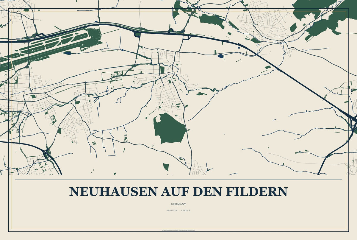 Neuhausen auf den Fildern, Germany City Map Aluminum Sign in Coastal Cutout style