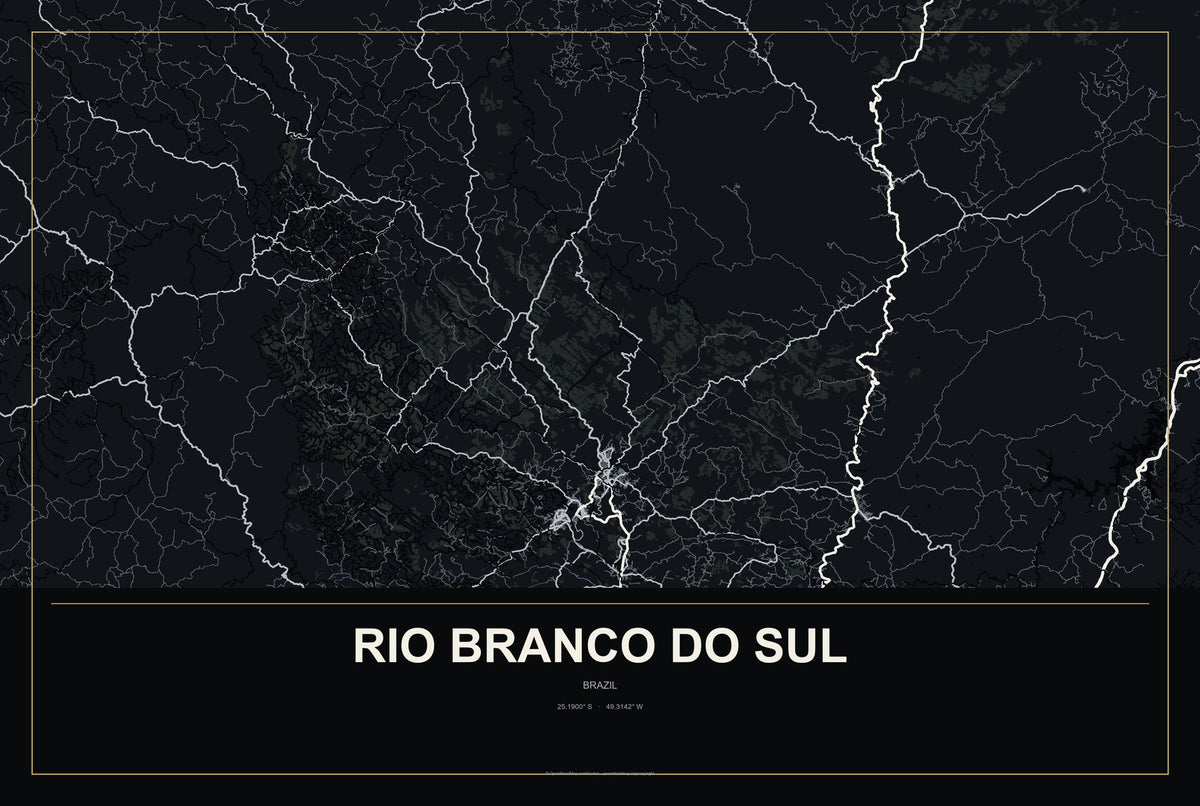 Rio Branco do Sul, Brazil City Map Aluminum Sign in Metropolitan Noir style