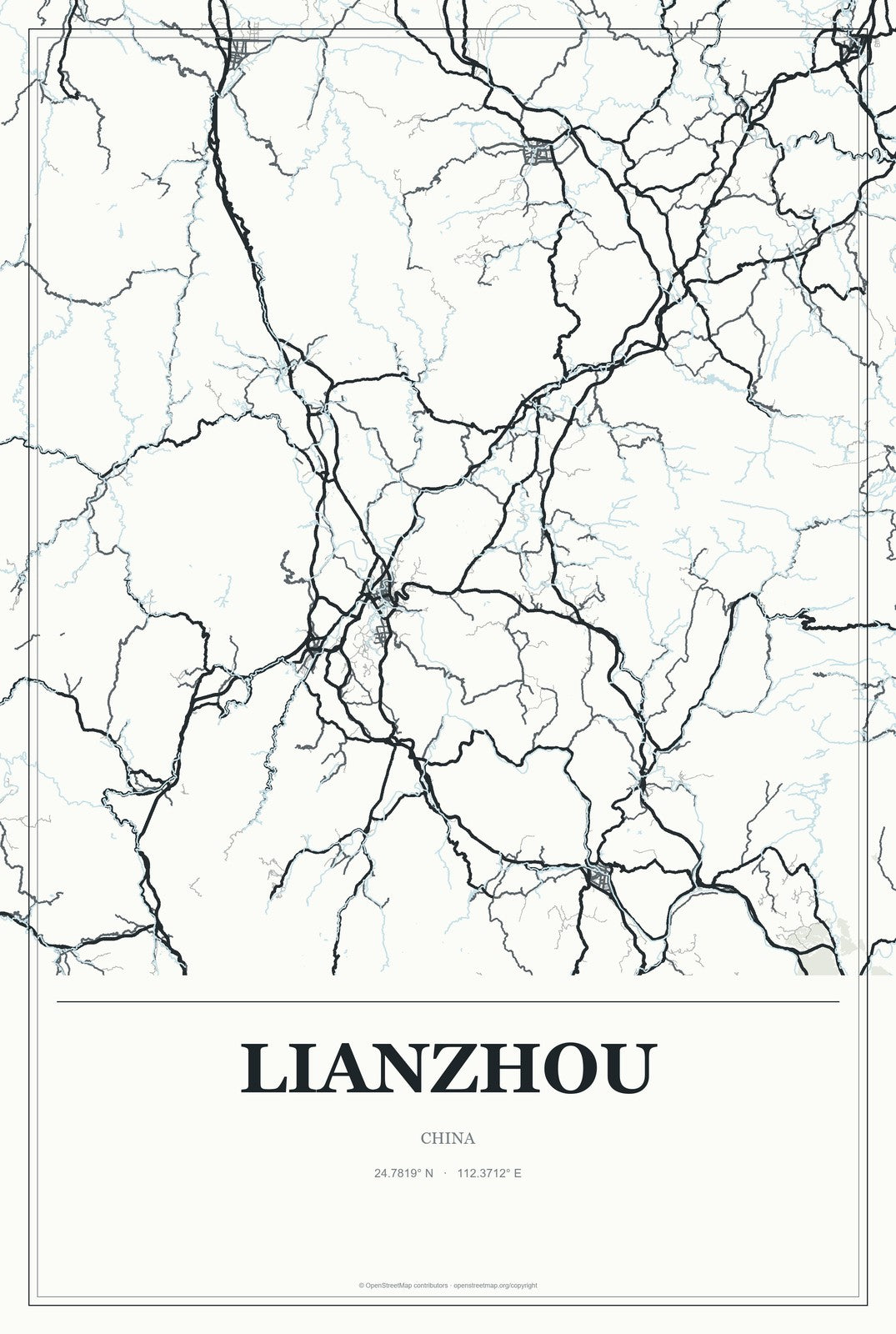 Lianzhou, China City Map Aluminum Sign in Gallery Air style