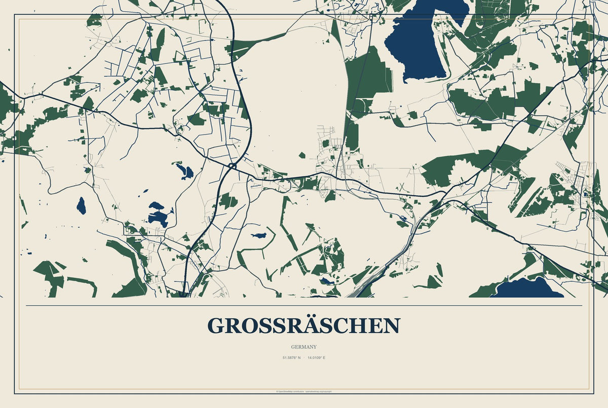 Großräschen, Germany City Map Aluminum Sign in Coastal Cutout style
