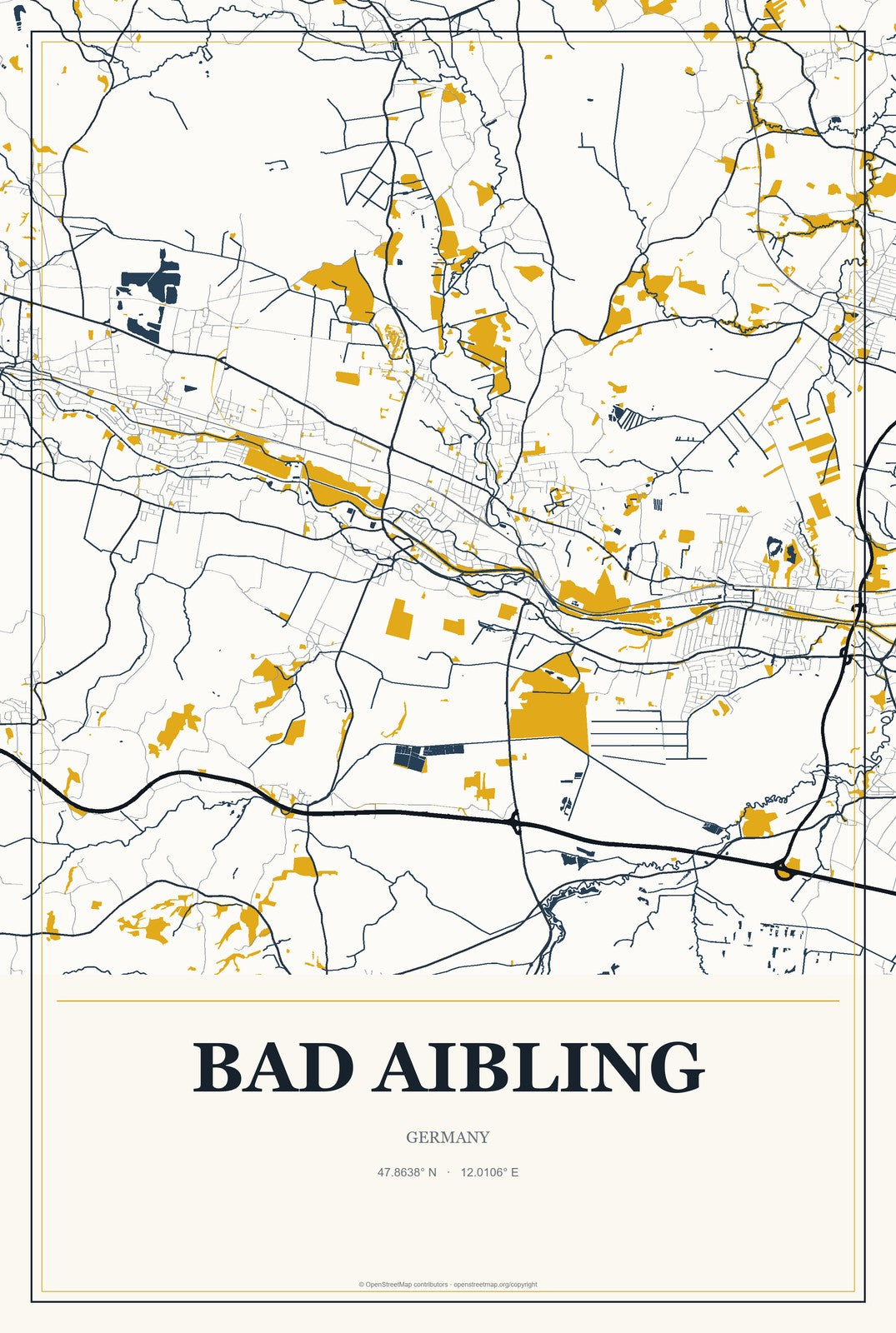 Bad Aibling, Germany City Map Aluminum Sign in Citrine Modern style
