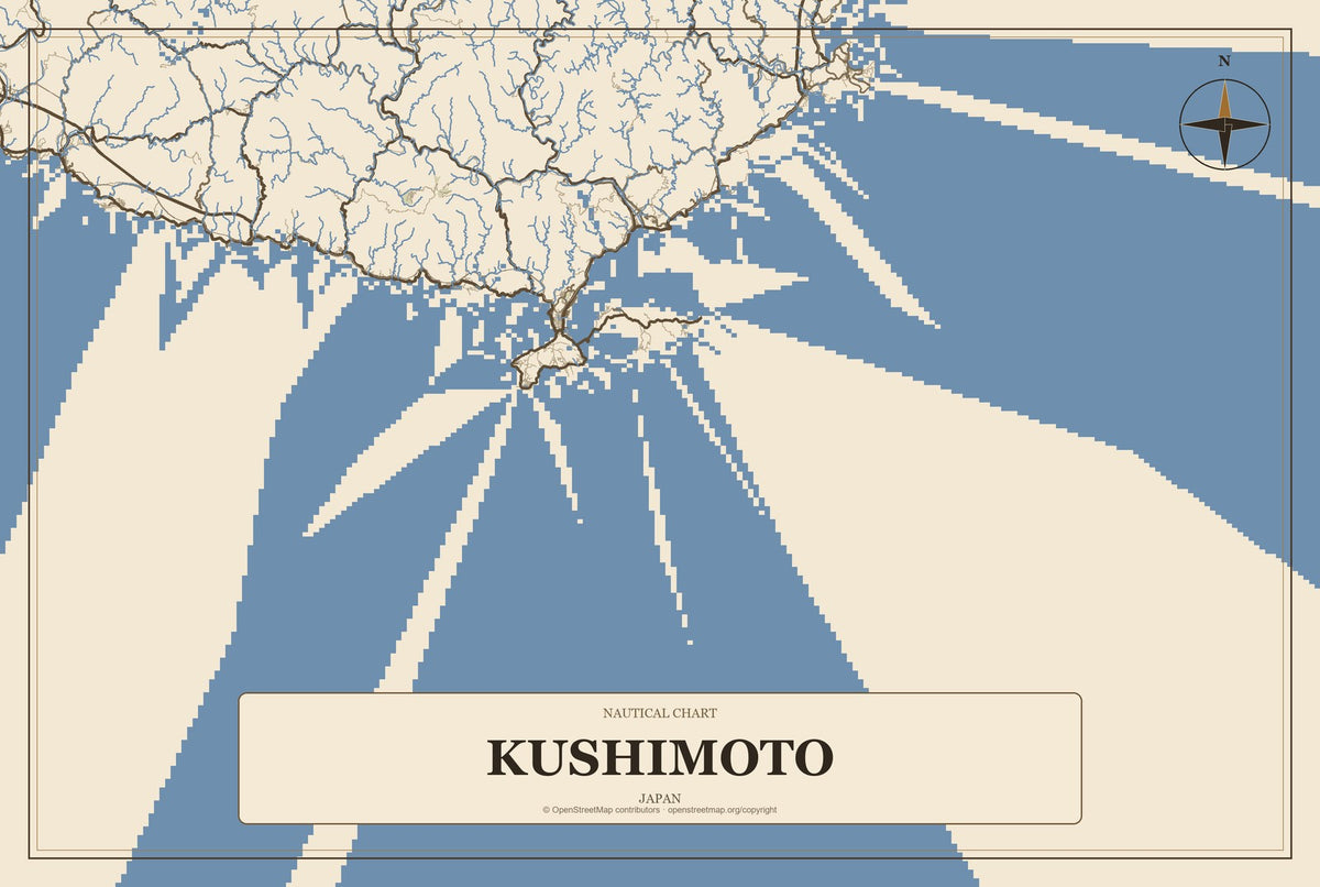 Kushimoto, Japan City Map Aluminum Sign in Heritage Nautical style