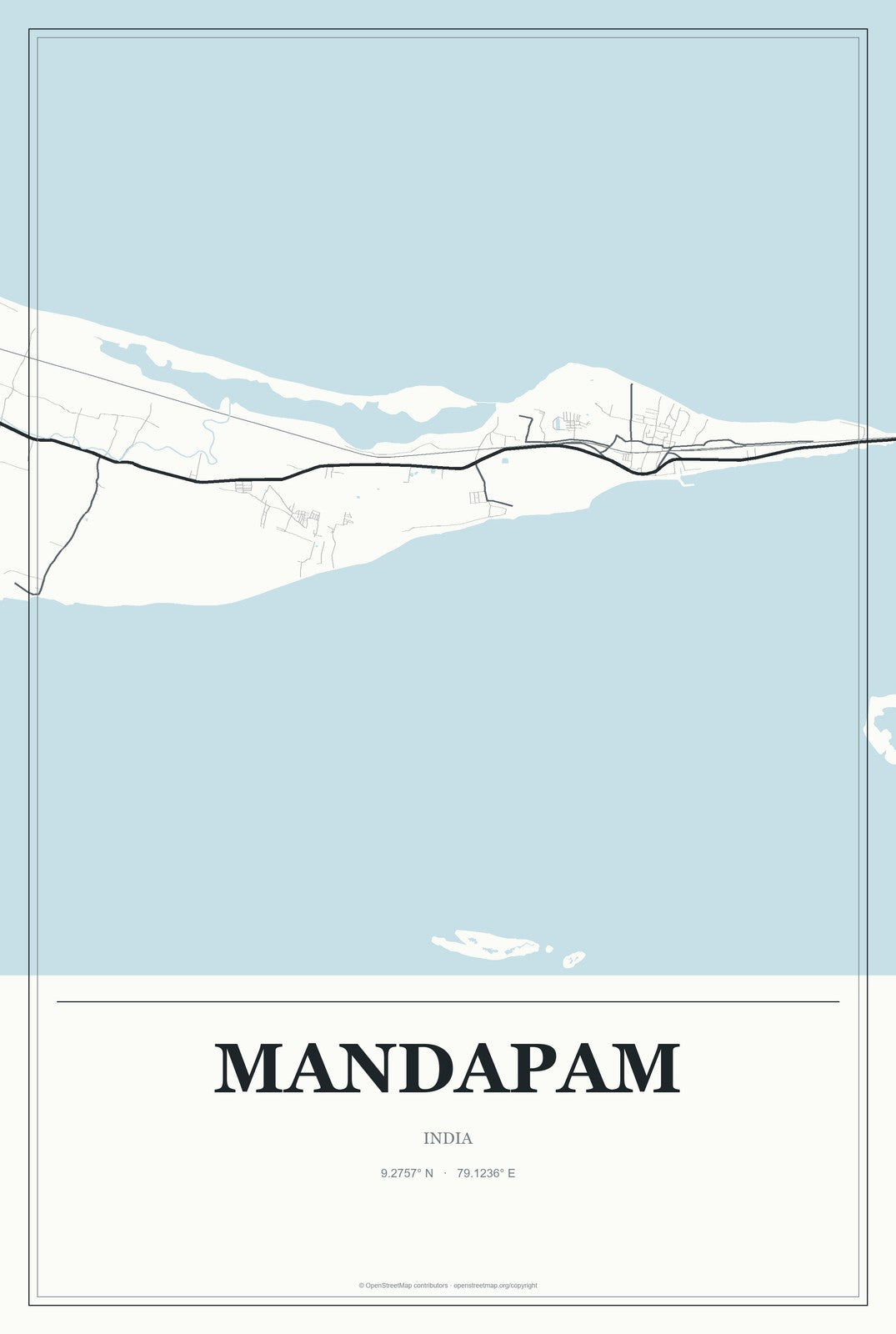 Mandapam, India City Map Aluminum Sign in Gallery Air style
