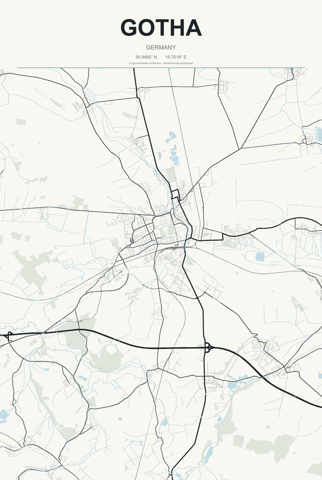 Gotha, Germany City Map Aluminum Sign in Headline Atlas style