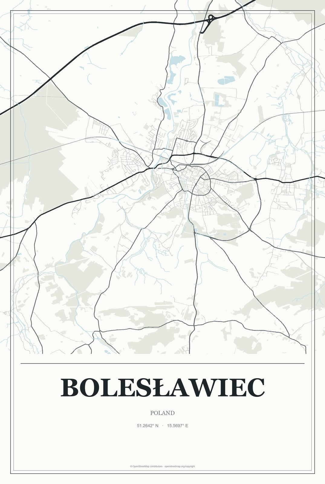 Bolesławiec, Poland City Map Aluminum Sign in Gallery Air style