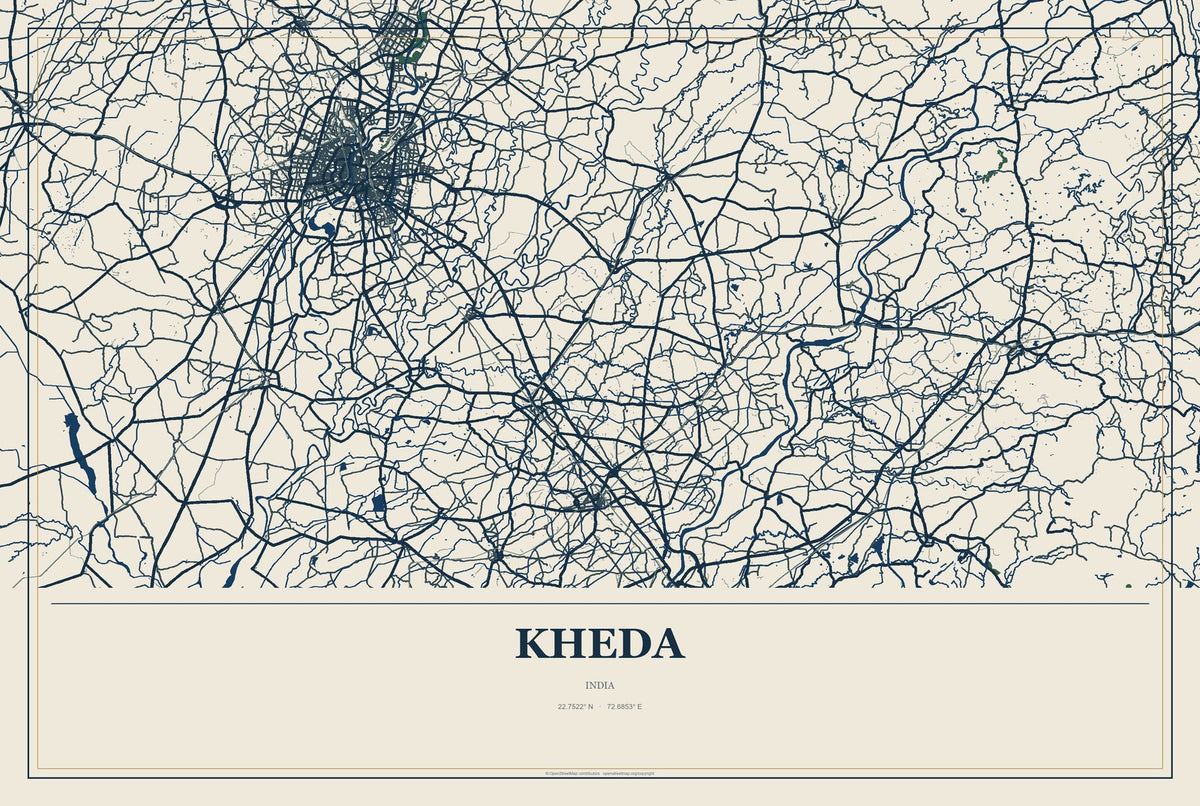 Kheda, India City Map Aluminum Sign in Coastal Cutout style
