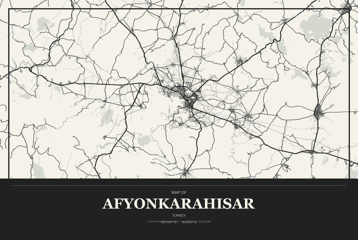 Afyonkarahisar, Turkey City Map Aluminum Sign in Museum Plaque style