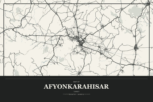 Afyonkarahisar, Turkey City Map Aluminum Sign in Museum Plaque style