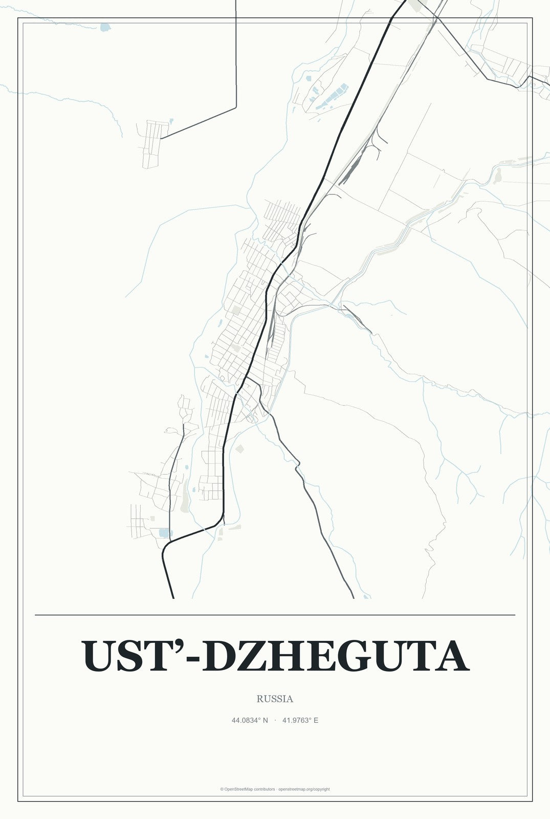 Ust’-Dzheguta, Russia City Map Aluminum Sign in Gallery Air style