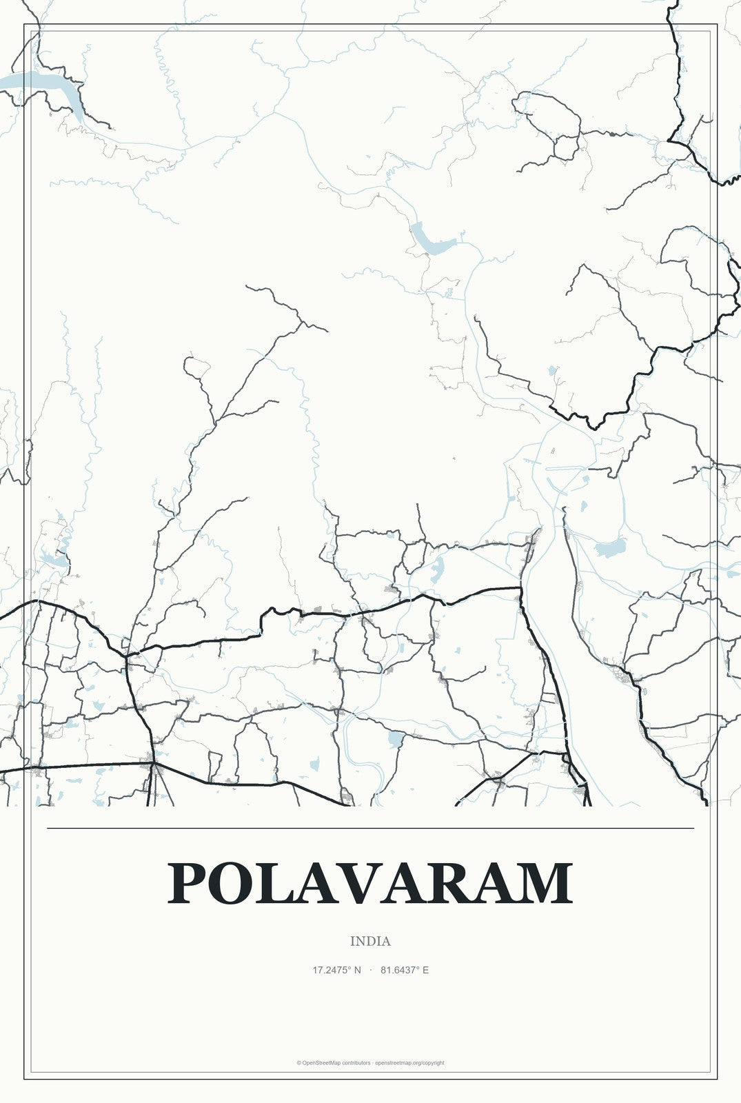Polavaram, India City Map Aluminum Sign in Gallery Air style
