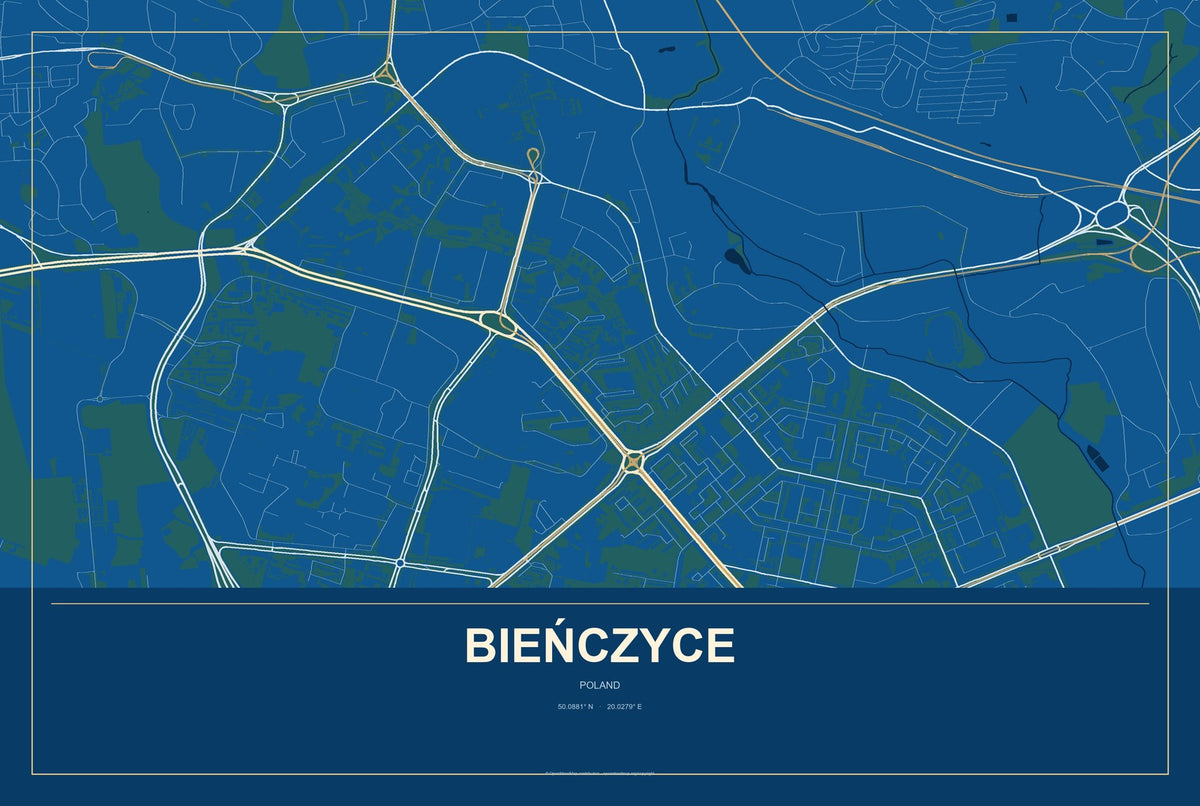 Bieńczyce, Poland City Map Aluminum Sign in Harbor Cobalt style