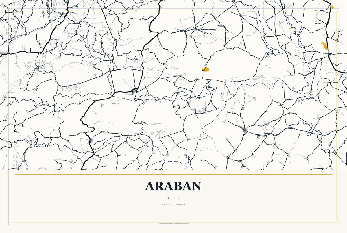 Araban, Turkey City Map Aluminum Sign in Citrine Modern style