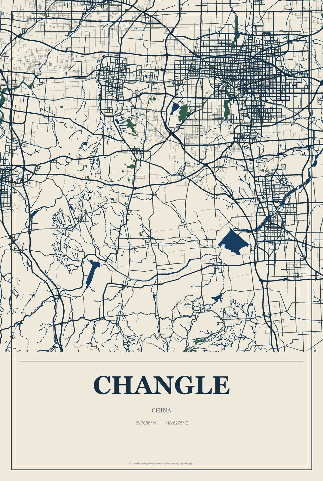 Changle, Shandong, China City Map Aluminum Sign in Coastal Cutout style