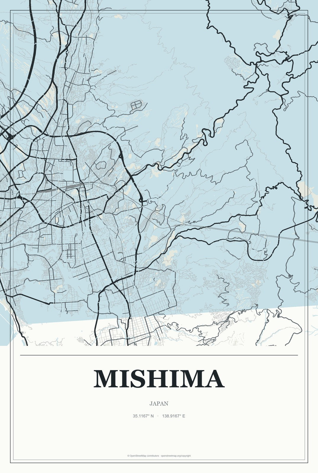 Mishima, Japan City Map Aluminum Sign in Gallery Air style