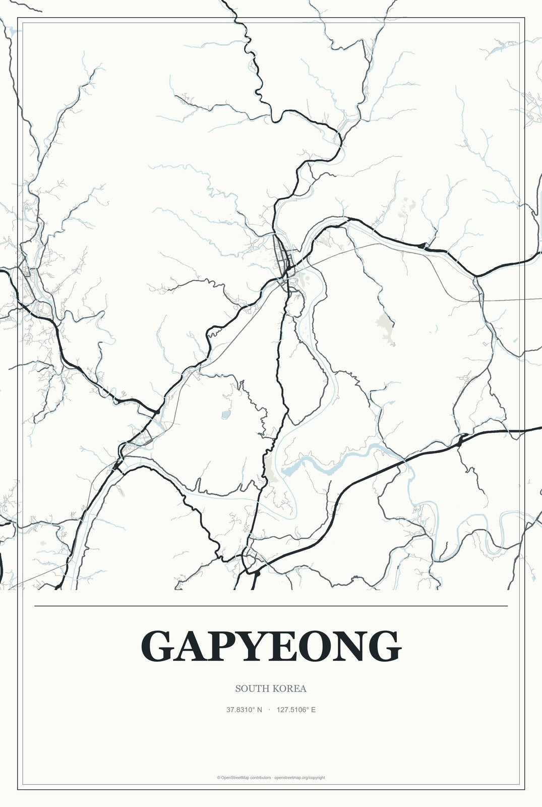 Gapyeong, South Korea City Map Aluminum Sign in Gallery Air style