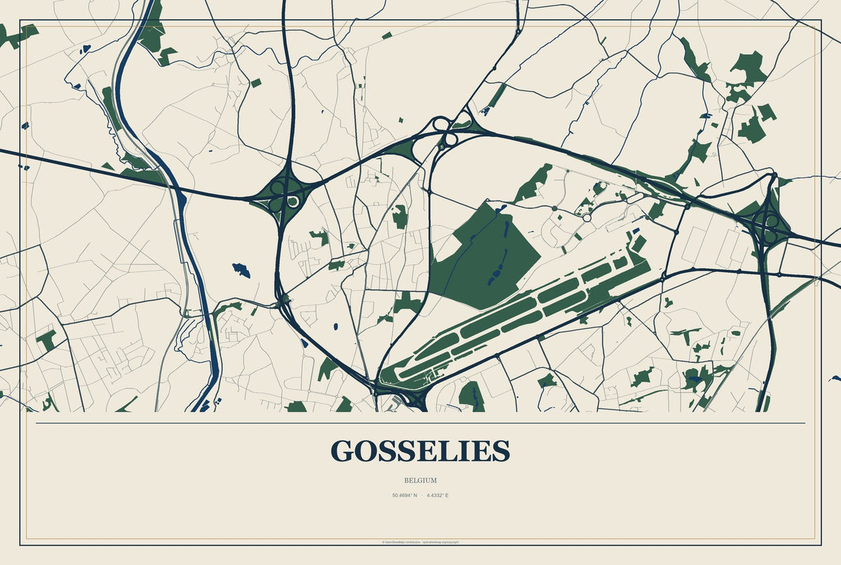 Gosselies, Belgium City Map Aluminum Sign in Coastal Cutout style