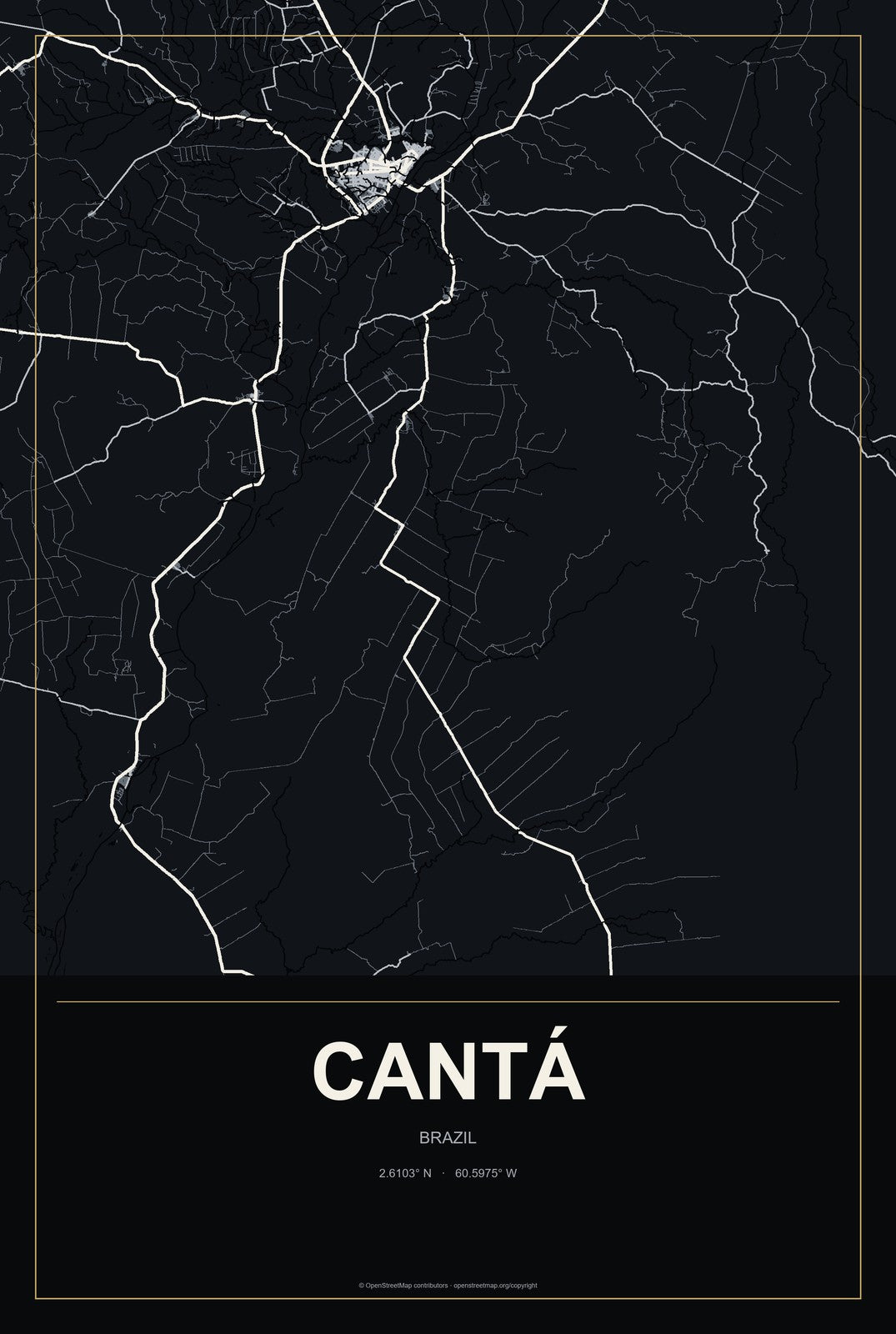 Cantá, Brazil City Map Aluminum Sign in Metropolitan Noir style