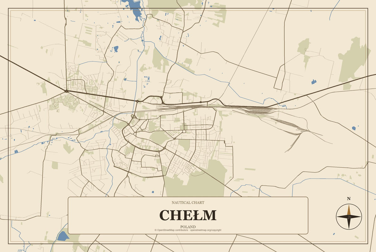 Chełm, Poland City Map Aluminum Sign in Heritage Nautical style
