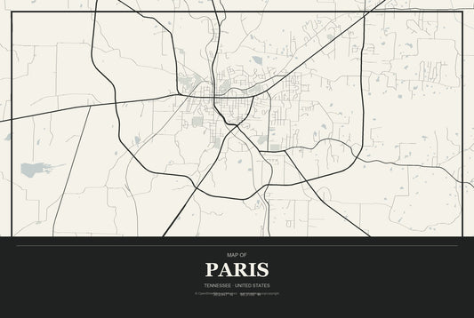 Paris, Tennessee City Map Aluminum Sign in Museum Plaque style