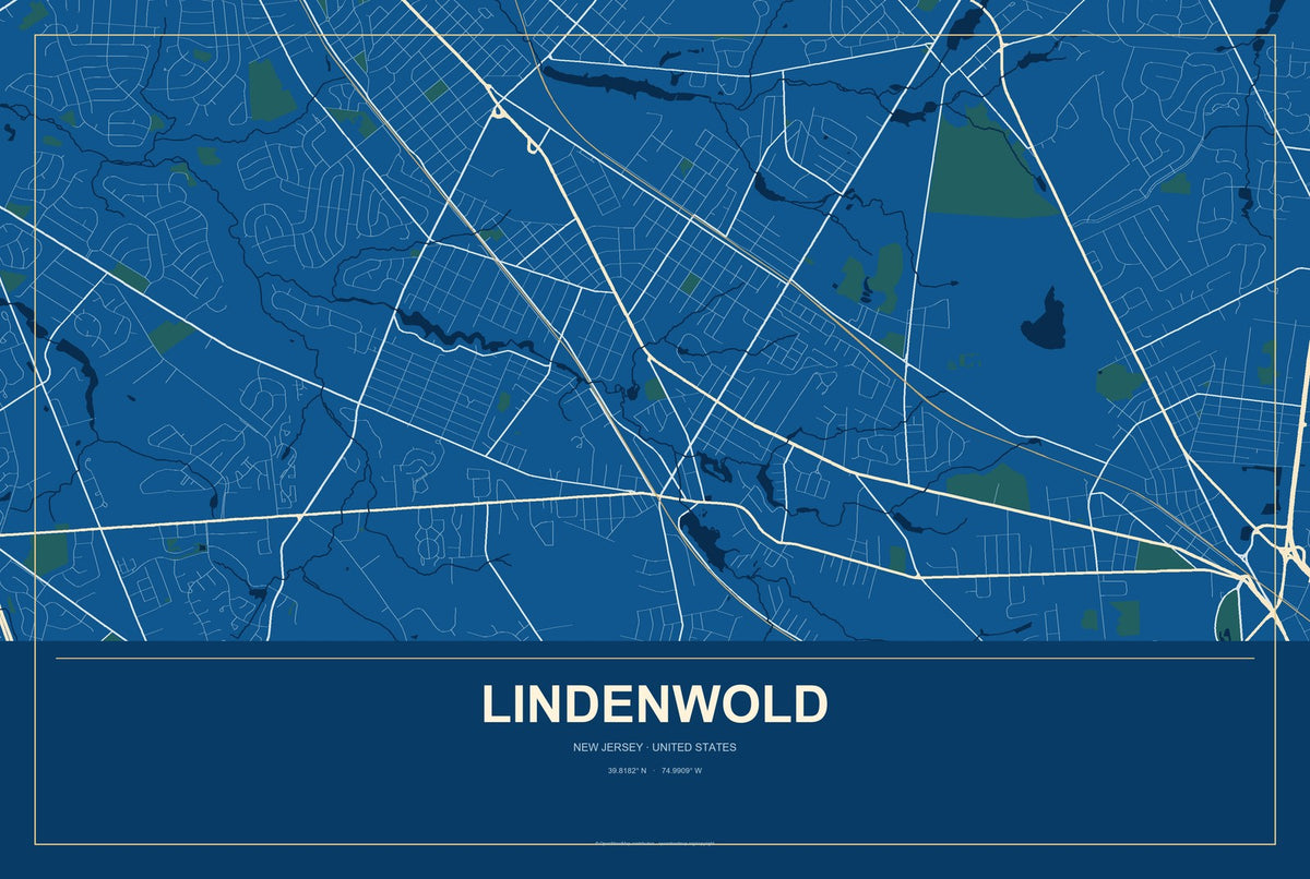 Lindenwold, New Jersey City Map Aluminum Sign in Harbor Cobalt style