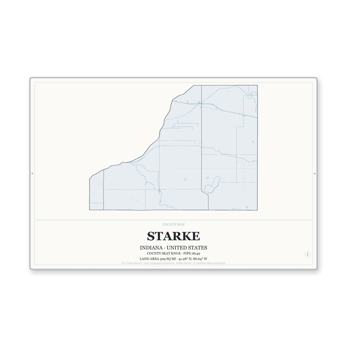 Starke County, Indiana Map Aluminum Sign in Gallery Air style