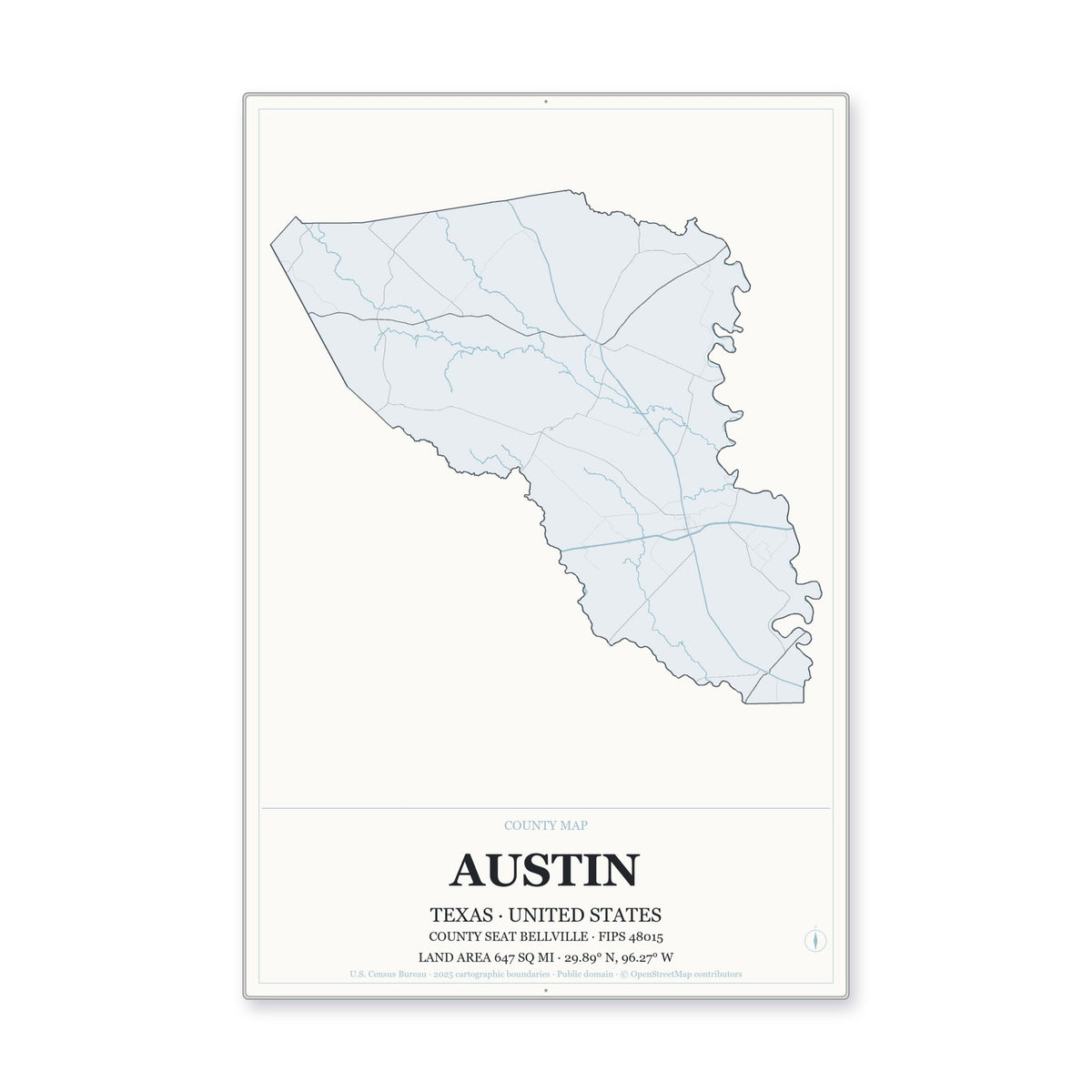 Austin County, Texas Map Aluminum Sign in Gallery Air style