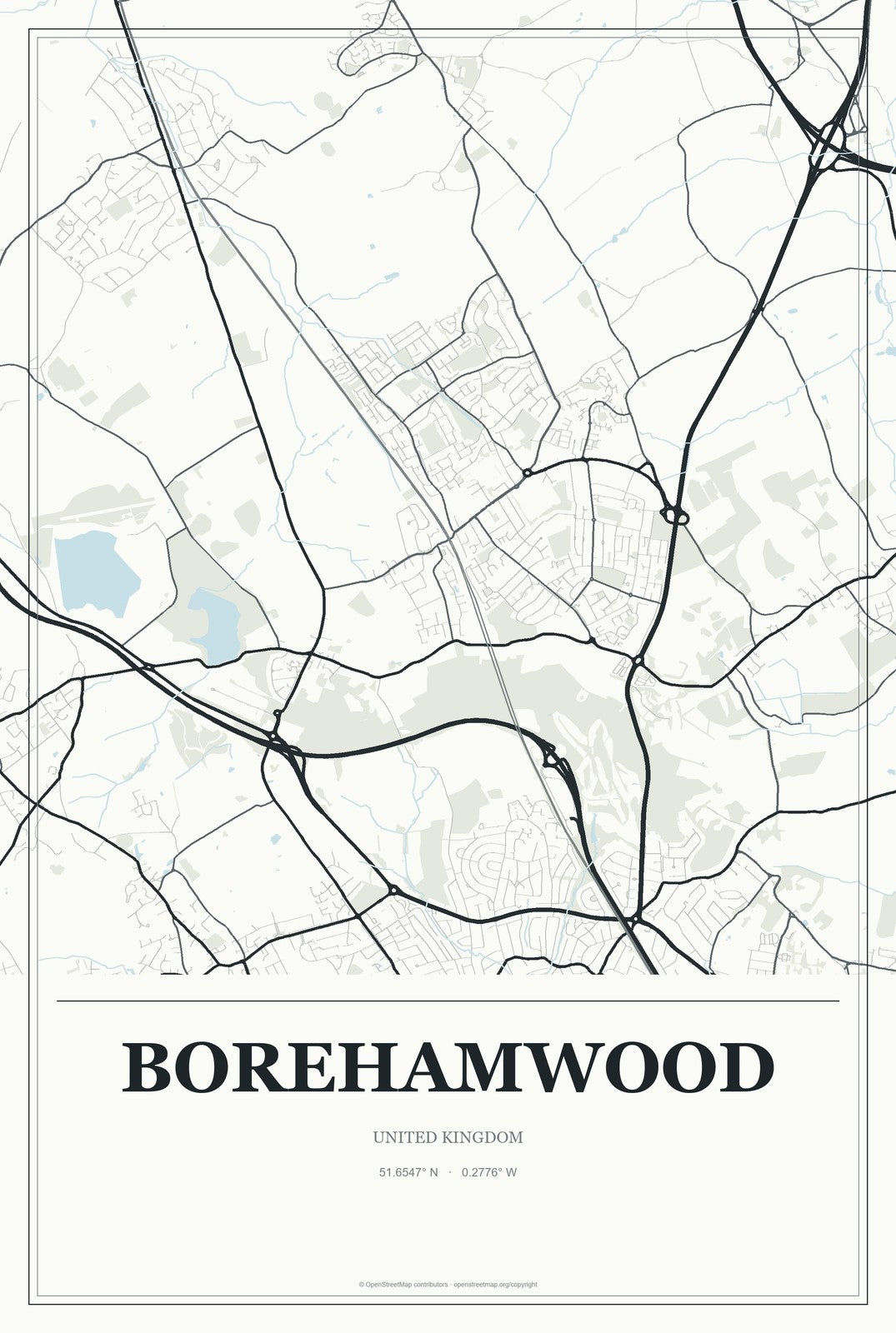 Borehamwood, United Kingdom City Map Aluminum Sign in Gallery Air style