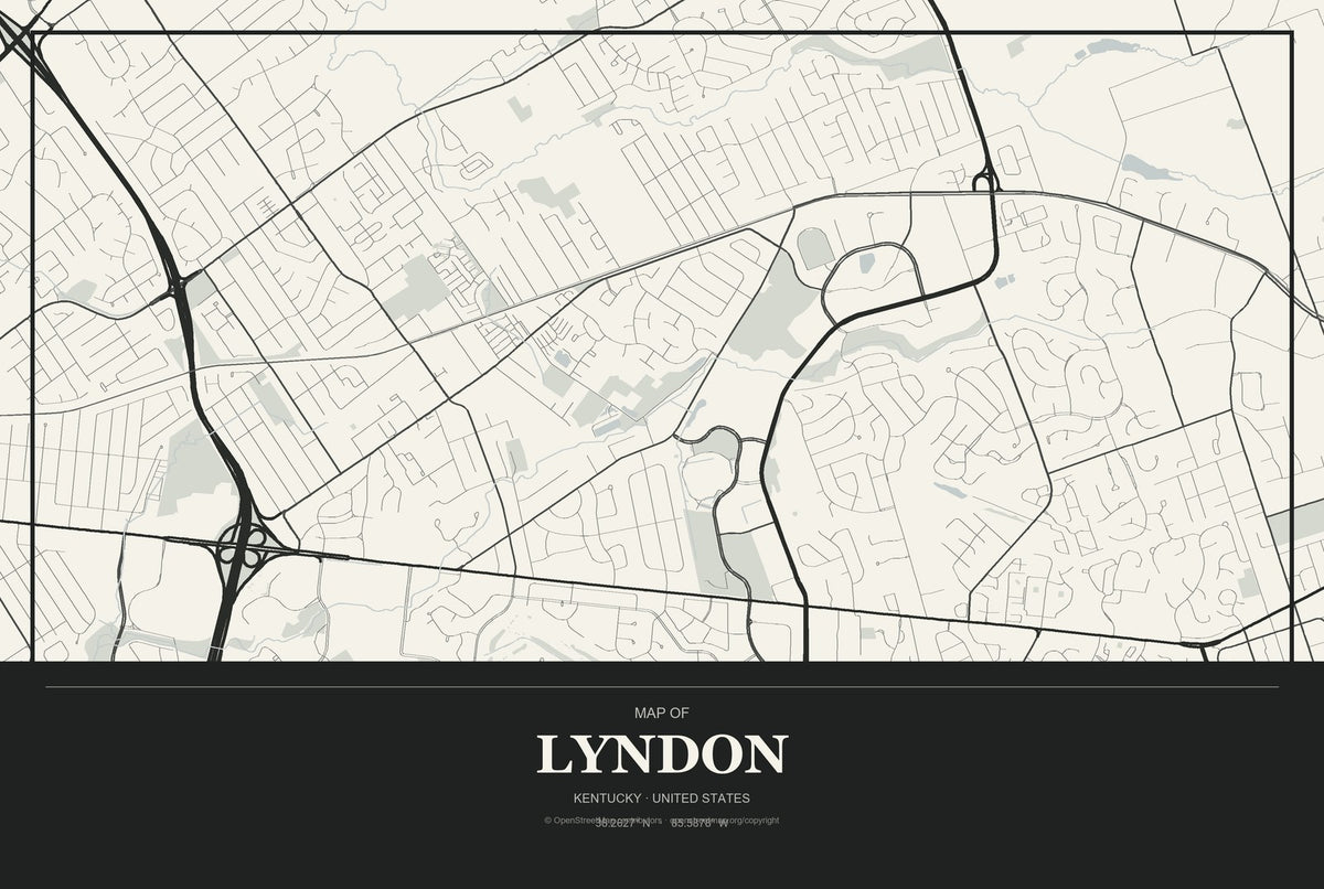 Lyndon, Kentucky City Map Aluminum Sign in Museum Plaque style