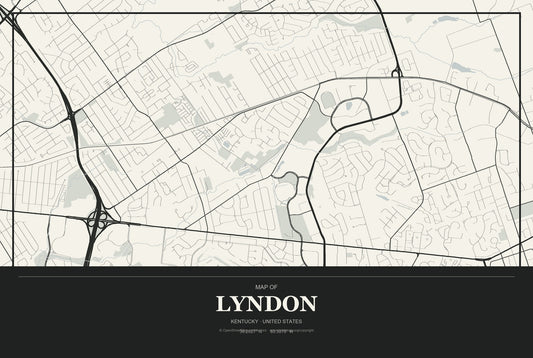 Lyndon, Kentucky City Map Aluminum Sign in Museum Plaque style