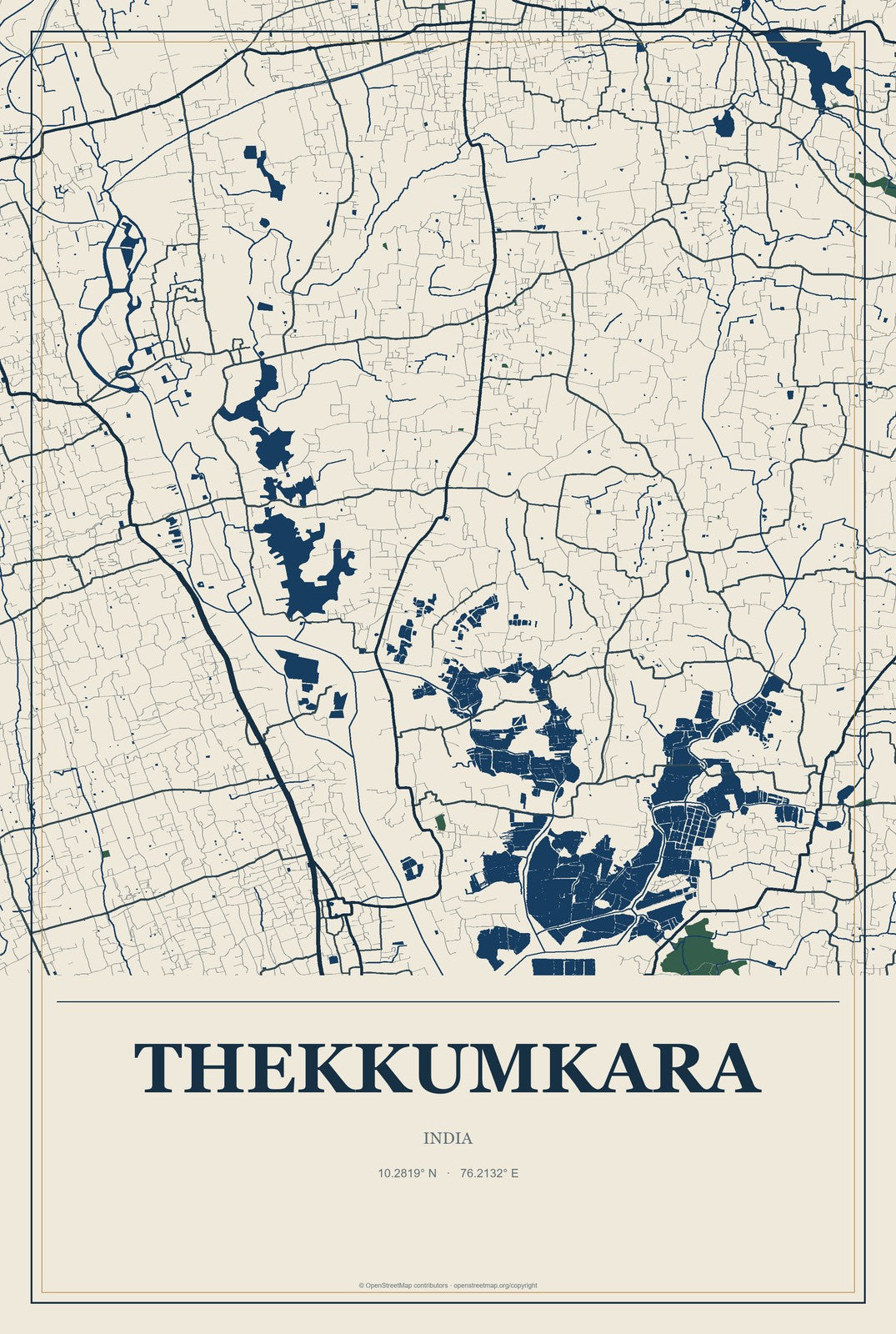 Thekkumkara, India City Map Aluminum Sign in Coastal Cutout style