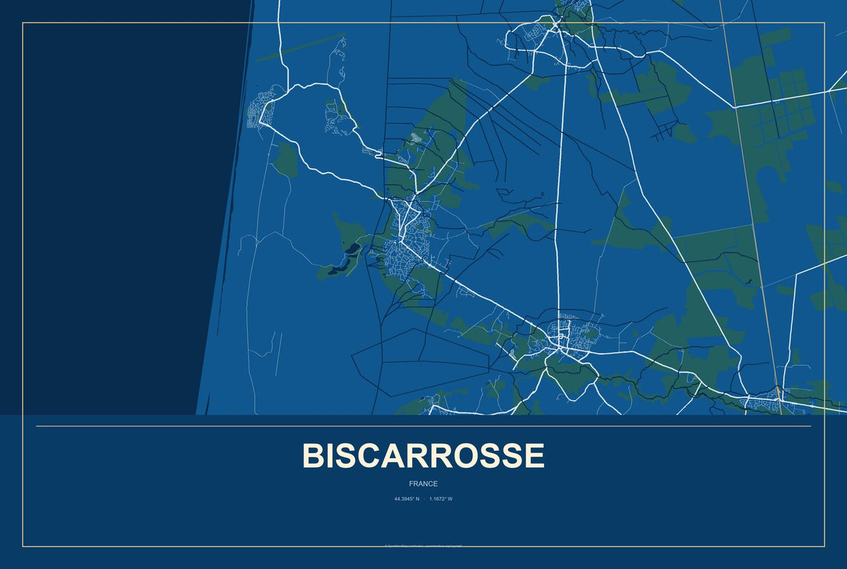 Biscarrosse, France City Map Aluminum Sign in Harbor Cobalt style
