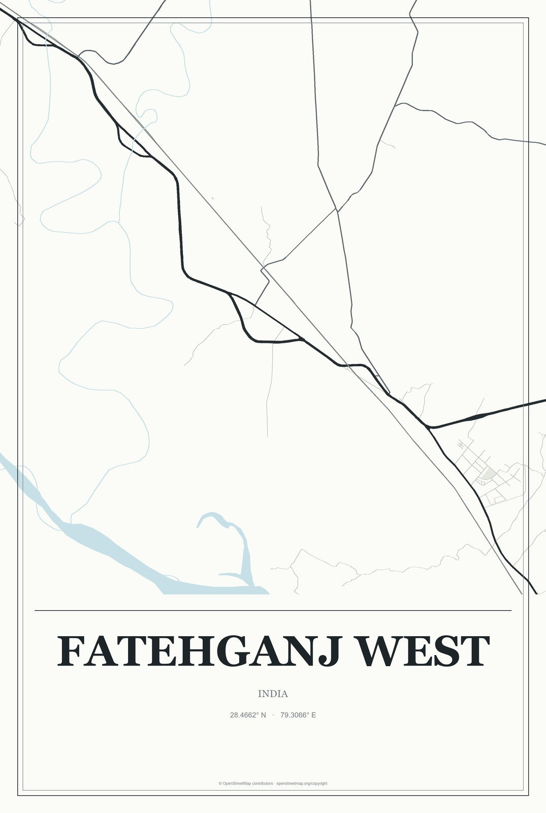 Fatehganj West, India City Map Aluminum Sign in Gallery Air style