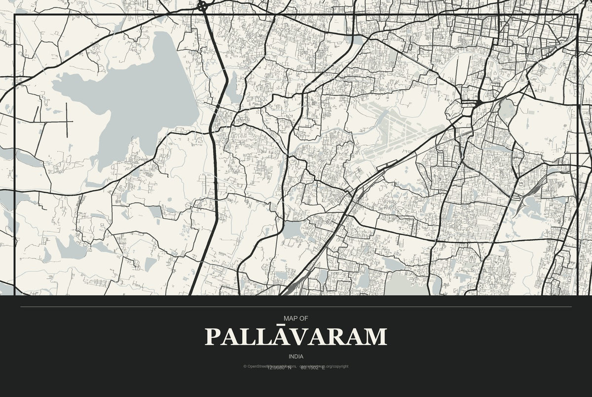 Pallāvaram, India City Map Aluminum Sign in Museum Plaque style