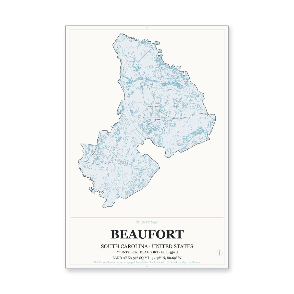 Beaufort County, South Carolina Map Aluminum Sign in Gallery Air style