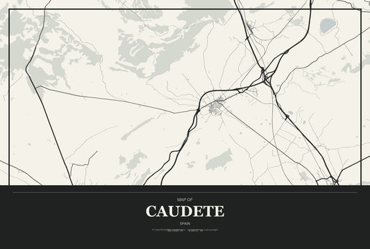 Caudete, Spain City Map Aluminum Sign in Museum Plaque style
