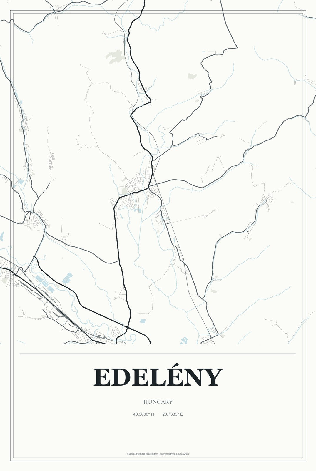 Edelény, Hungary City Map Aluminum Sign in Gallery Air style