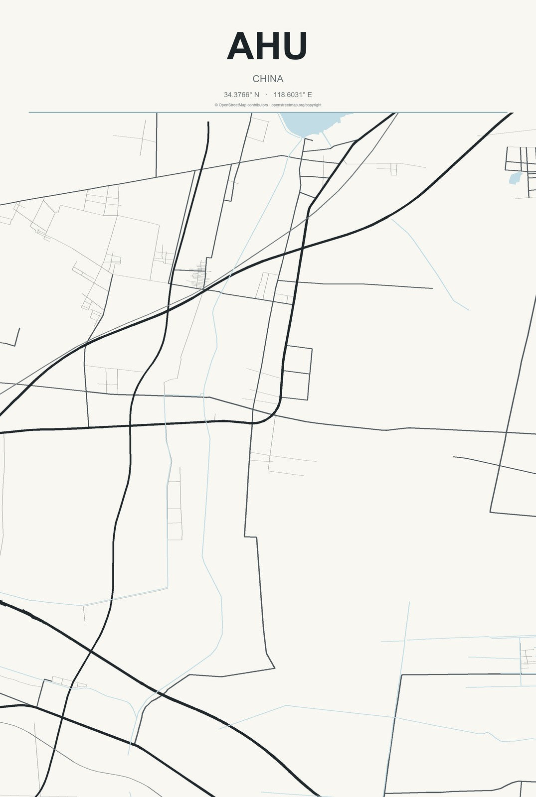 Ahu, China City Map Aluminum Sign in Headline Atlas style