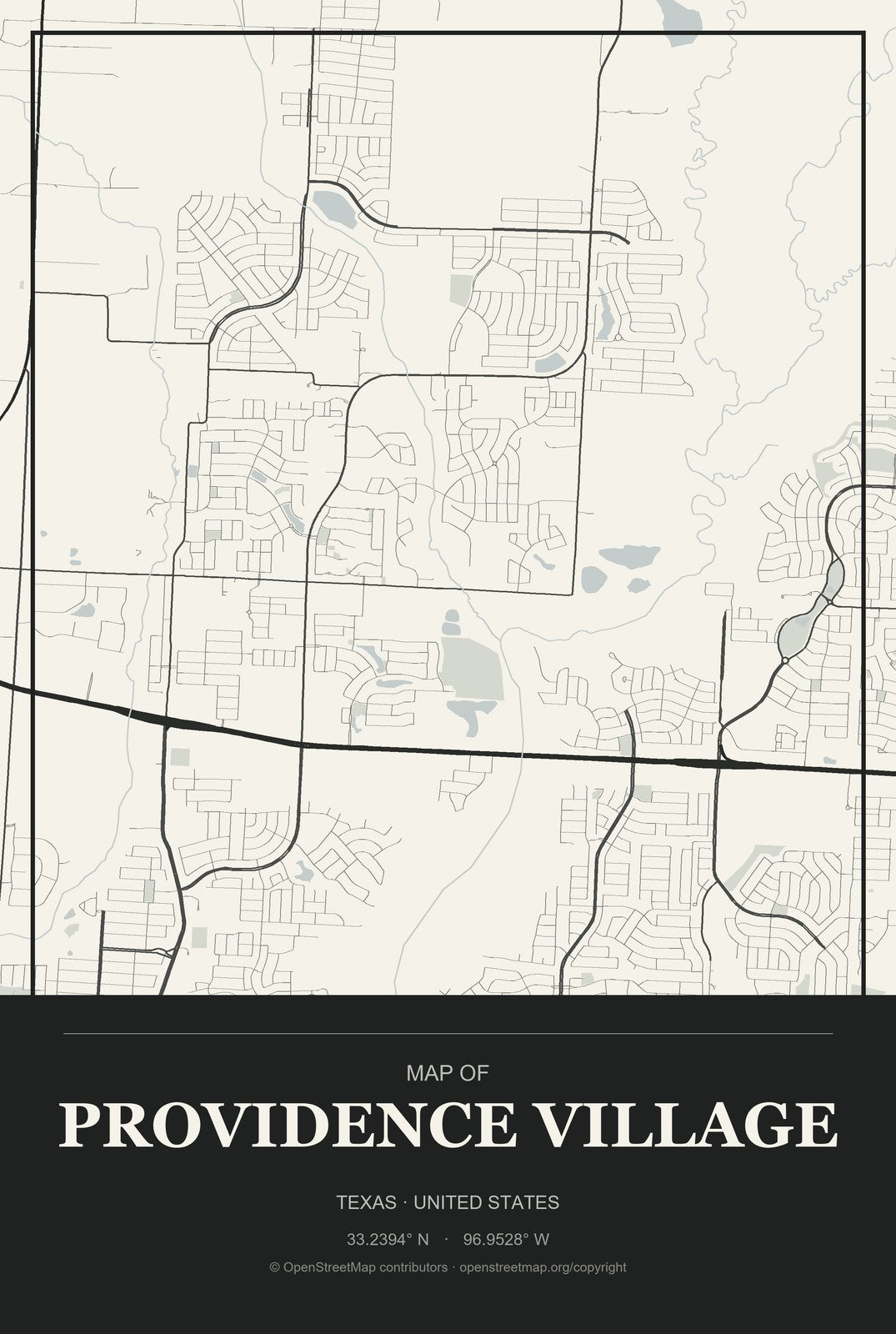 Providence Village, Texas City Map Aluminum Sign in Museum Plaque style
